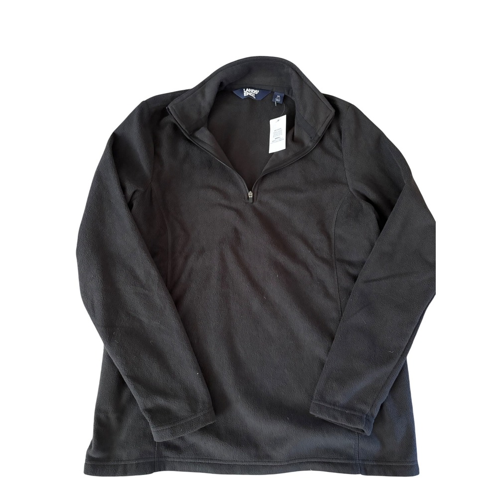 Lands' End Womens Quarter Zip Fleece Pullover Black Anti-Static Size M 10-12